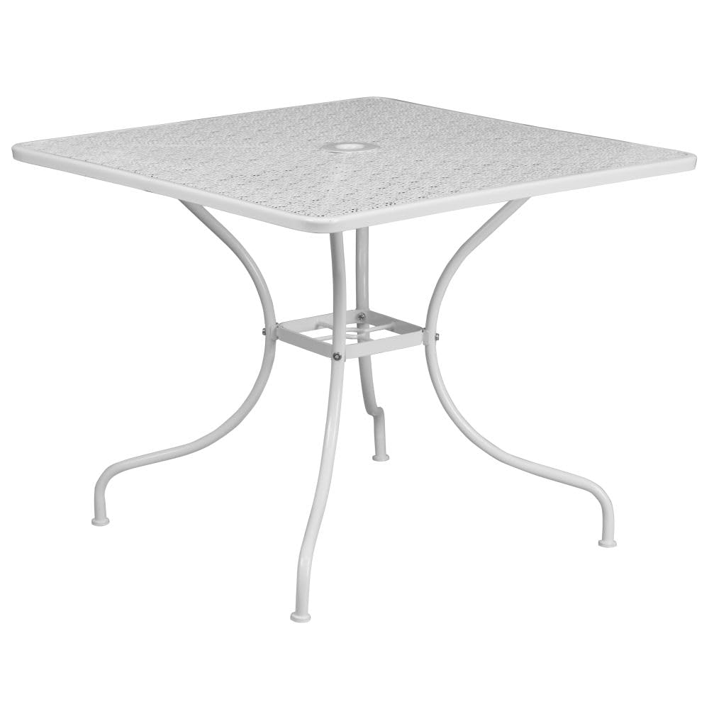 Flash Furniture Oia Commercial Grade 35.5" Square White Indoor-Outdoor Steel Patio Table Set with 4 Round Back Chairs