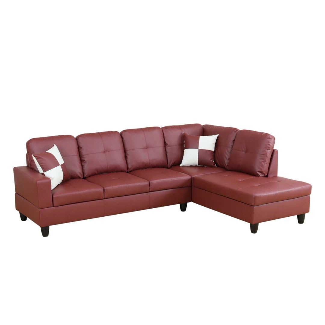 NicBex Leather 103.5" L Shaped Couch Sectional Couches for Living Room, 2-Piece Modular Sofa with Movable Chaise & Deep Seat for Apartment, Bedroom, Office, Red