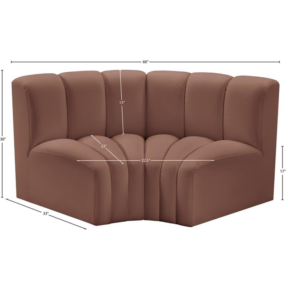 Meridian Furniture 101Cognac-S2B Arc Collection Modern | Contemporary Modular Sofa with Soft Cognac Vegan Leather, Deep Channel Tufting, Modular Design, 60" W x 33" D x 30" H, Cognac
