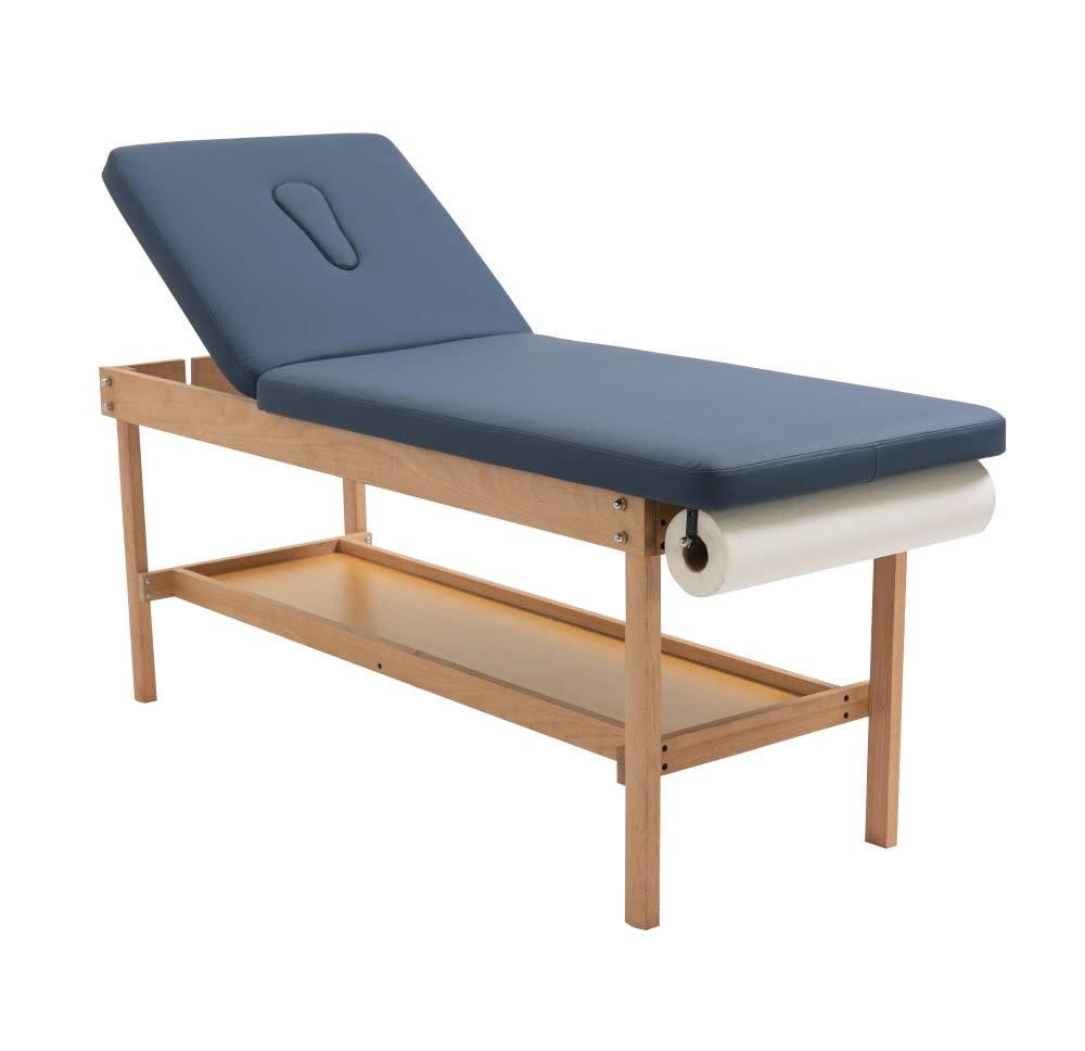 Carenovo 27.5" Width Comfortable Medical Exam Table & Bed with Wooden Storage Base and Paper Holder for Treatment Clincal (Blue)
