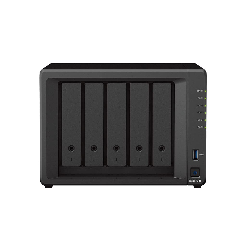 Synology DiskStation DS1522+ NAS Server Bundle with Ryzen 2.6 GHz CPU, 32GB Memory, 60TB HDD Storage, 1TB M.2 NVMe SSD, 4 x 1GbE LAN Ports, DSM Operating System