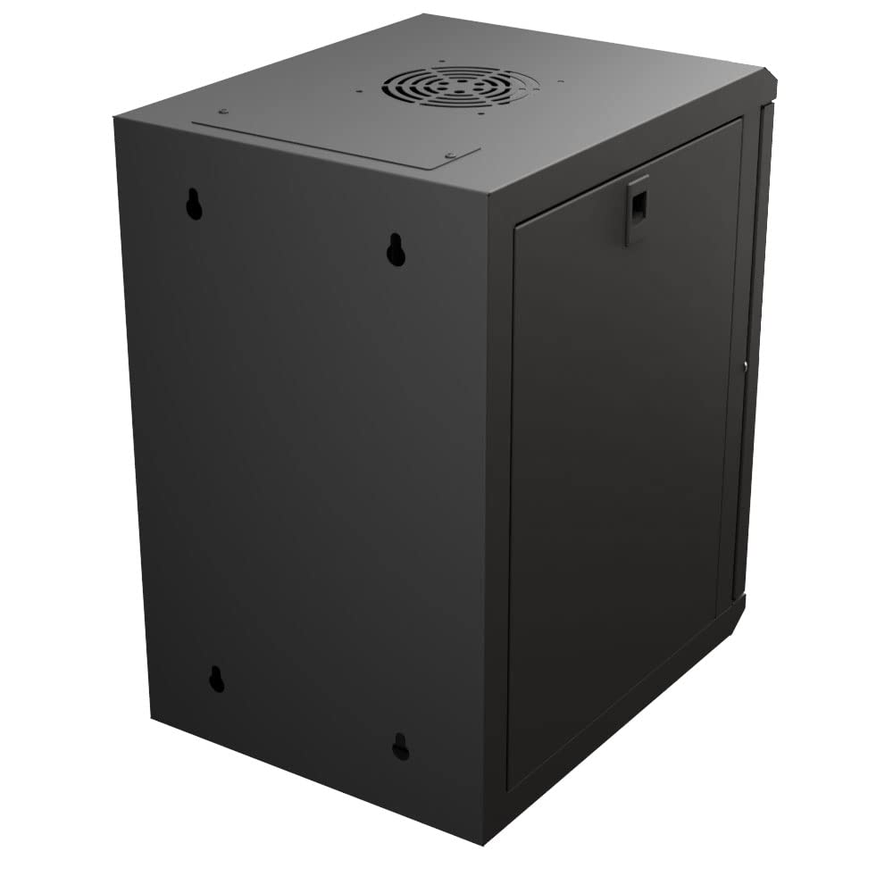 NavePoint 9U 10 Inch Network Server Cabinet, 15.75 inch Deep, Glass Door, Black, Wall Mountable, 2 x Shelves, 1 x Blank Panel