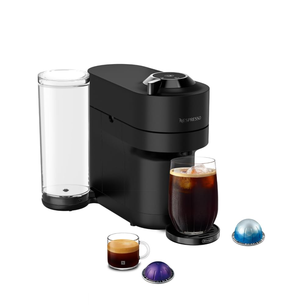 Nespresso Vertuo Pop+ Deluxe Coffee and Espresso Maker by De'Longhi, Black Matte Dark Chrome