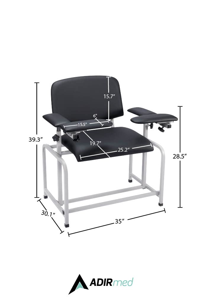 VivaComfort Black 500 lbs Weight Capacity Bariatric Wide Padded Blood Drawing Chair, Phlebotomy Chair with Adjustable Armrest, 35" H x 18" L x 29"W, Blood Draw Chair, Medical Chair