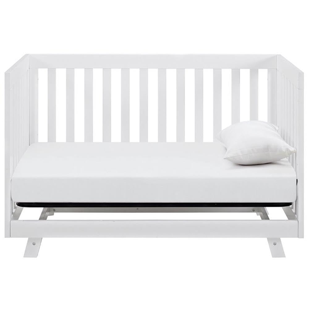 Pemberly Row 3-in-1 Convertible Crib, Pine Wood, Adjustable Base, White Finish, 34" H x 53.7" W x 29.5" D, Mid-Century Modern Design, Toddler Bed and Daybed Option, JPMA Certified Nursery Furniture