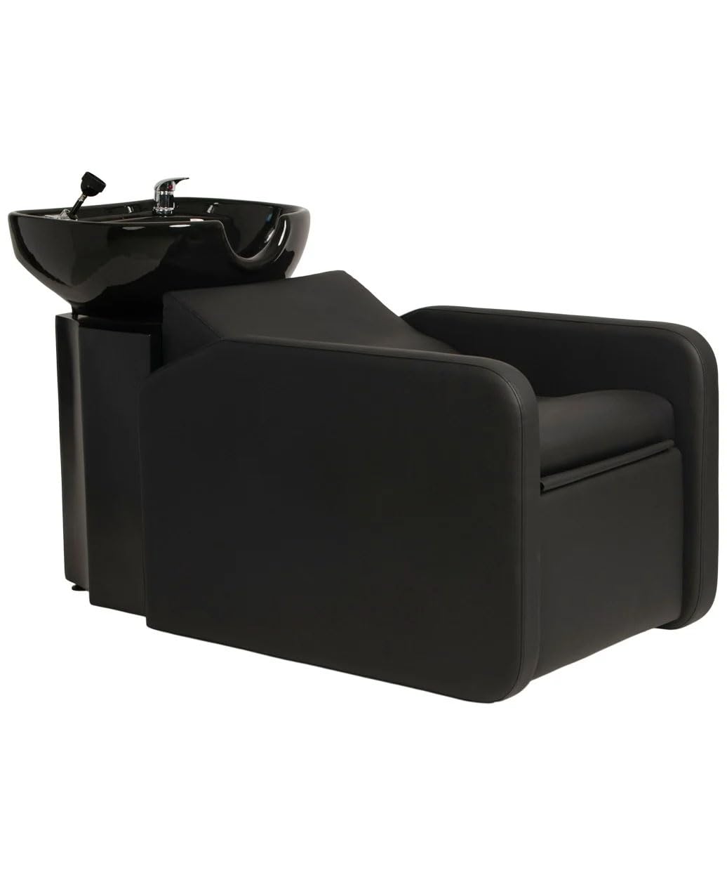Buy-Rite Eclipse Lay-In Shampoo Backwash Unit for Salons & Barbershops - Porcelain Bowl with Hardware, Extra-Wide Reclining Seat, Kick-Out Leg Rest, Built-In Headrest & Lumbar Support, TS-8088-BLK