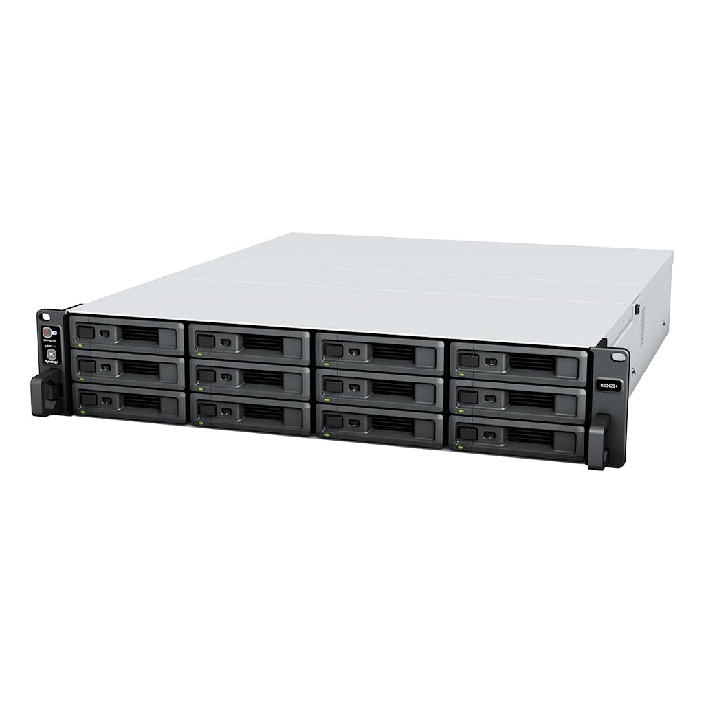 Synology RackStation RS2423+ NAS Server with Ryzen 3.35GHz CPU, 32GB Memory, 144TB HDD Storage, 10GbE LAN Ports, DSM Operating System Bundle with Rail kit