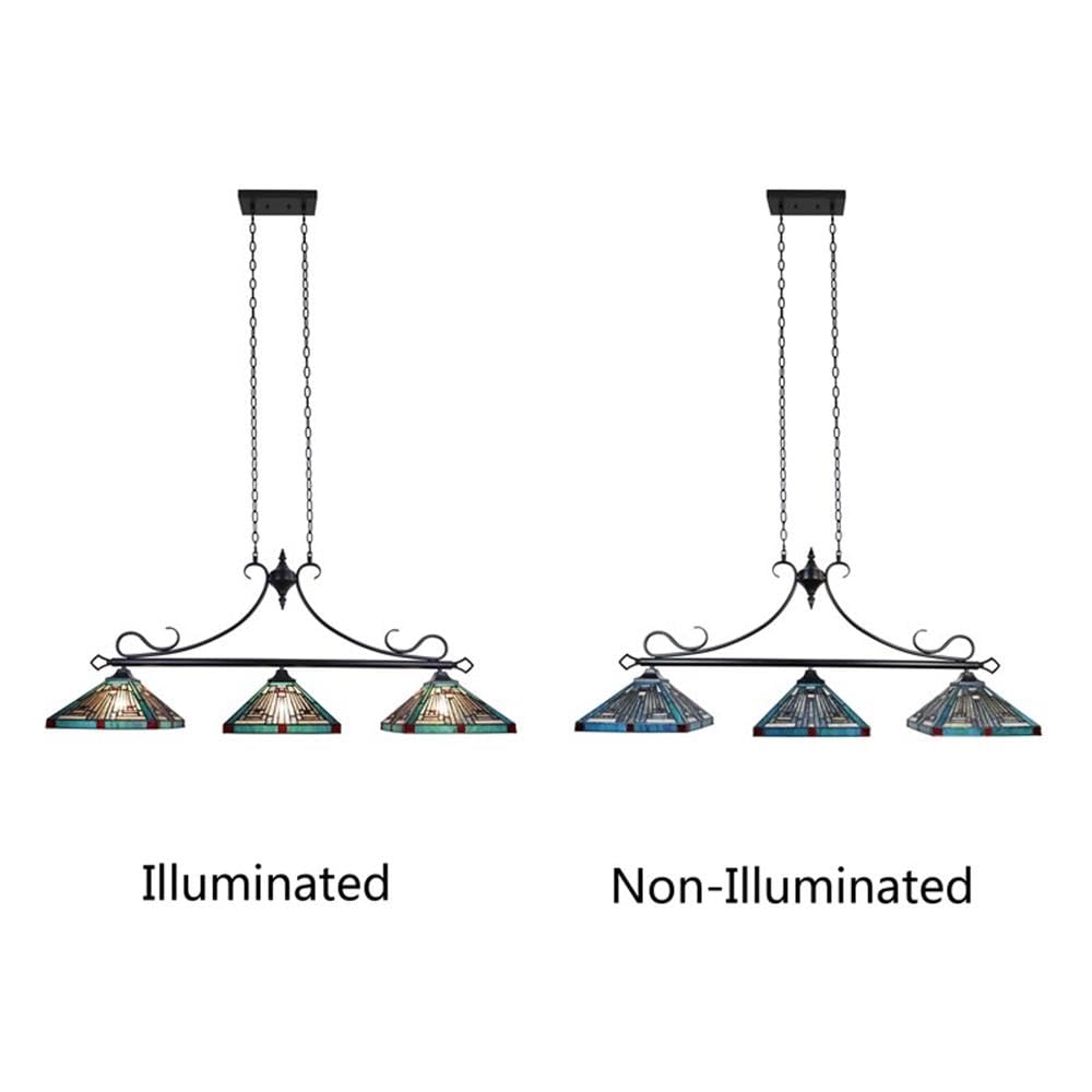 Chloe Lighting Innes Tiffany-Style Island Pendant, 3 Lights, 47in Wide, Multicolor, Blackish Bronze, Model CH3T359BM47-IL3