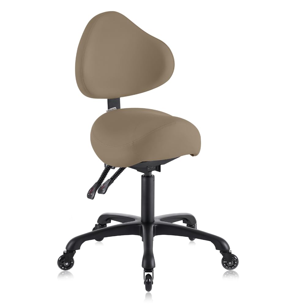 DR.LOMILOMI Pneumatic Swivel Rolling Saddle Chair with Wheels and Ergonomic Back Support for Hair Stylist, Dental Hygienist, Hygienic Clinic, Spa, Massage, Home, Office - 510 KOA