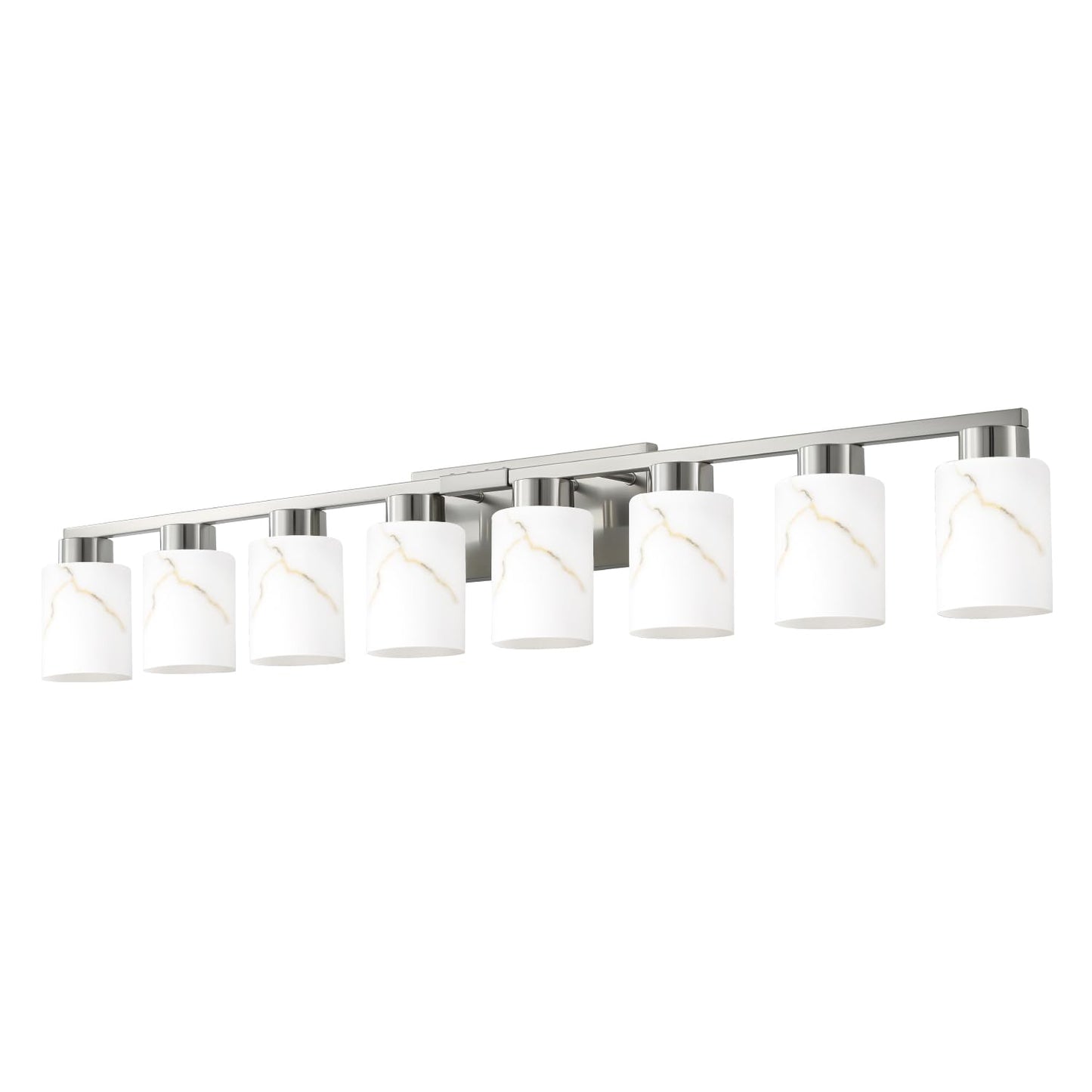 Mieloxiy 8-Light Bathroom Light Fixtures, Modern Vanity Lights, Brushed Nickel Metal Wall Lamp with White Marble Glass for Bathroom, Mirror, Living Room, Bedroom, Cabinet, Porch, Hallway, E26 Base