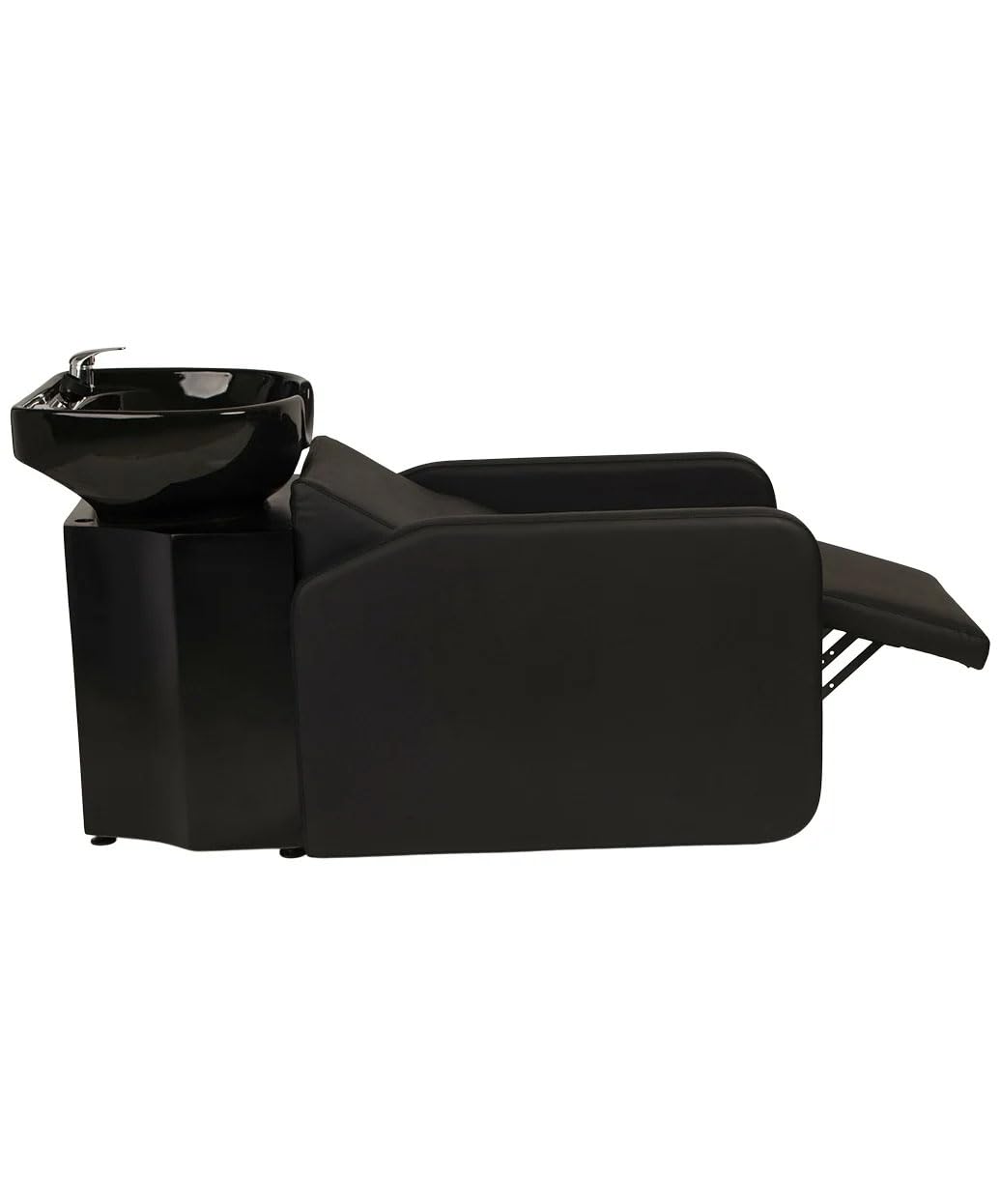 Buy-Rite Eclipse Lay-In Shampoo Backwash Unit for Salons & Barbershops - Porcelain Bowl with Hardware, Extra-Wide Reclining Seat, Kick-Out Leg Rest, Built-In Headrest & Lumbar Support, TS-8088-BLK