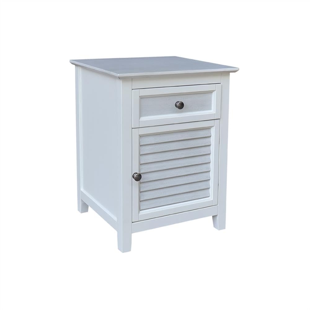 Pemberly Row Solid Wood Nightstand, Chalk and White Finish, 2-Tone Design with Drawer and Cabinet, 13.9 in Door Opening, Ball Bearing Glides, Farmhouse Coastal Style Bedroom Storage Furniture