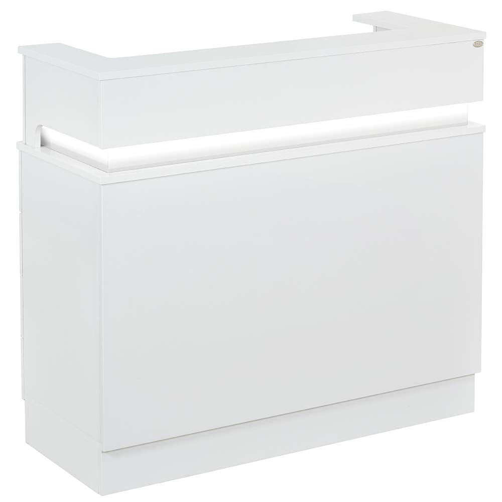 Dir Reception Desk, Receptionist Area Counter with LED Lights in White LANGARA