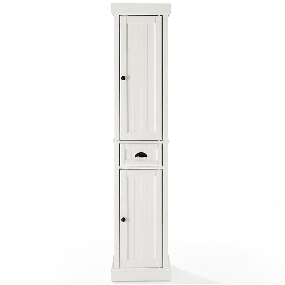 Crosley Furniture Seaside Tall Linen Storage Cabinet and Bathroom Organizer with a Drawer and Shelves, Distressed White