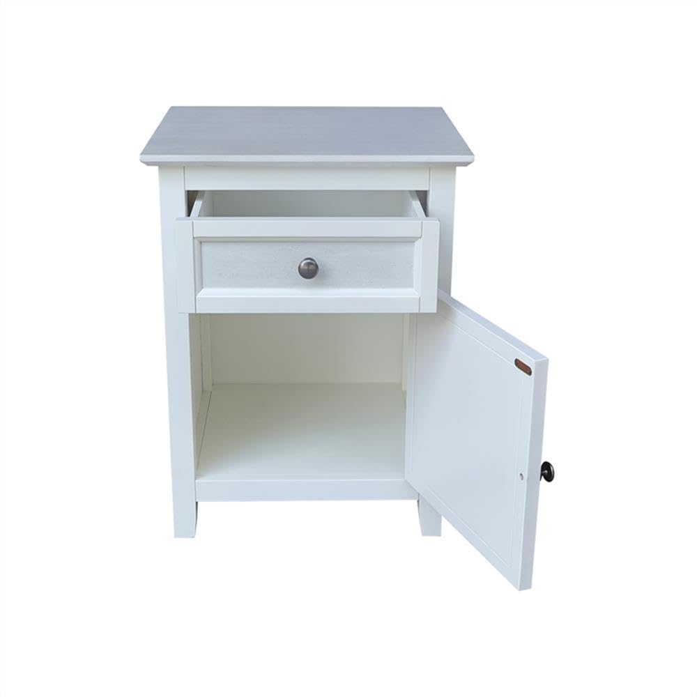 Pemberly Row Solid Wood Nightstand, Chalk and White Finish, 2-Tone Design with Drawer and Cabinet, 13.9 in Door Opening, Ball Bearing Glides, Farmhouse Coastal Style Bedroom Storage Furniture