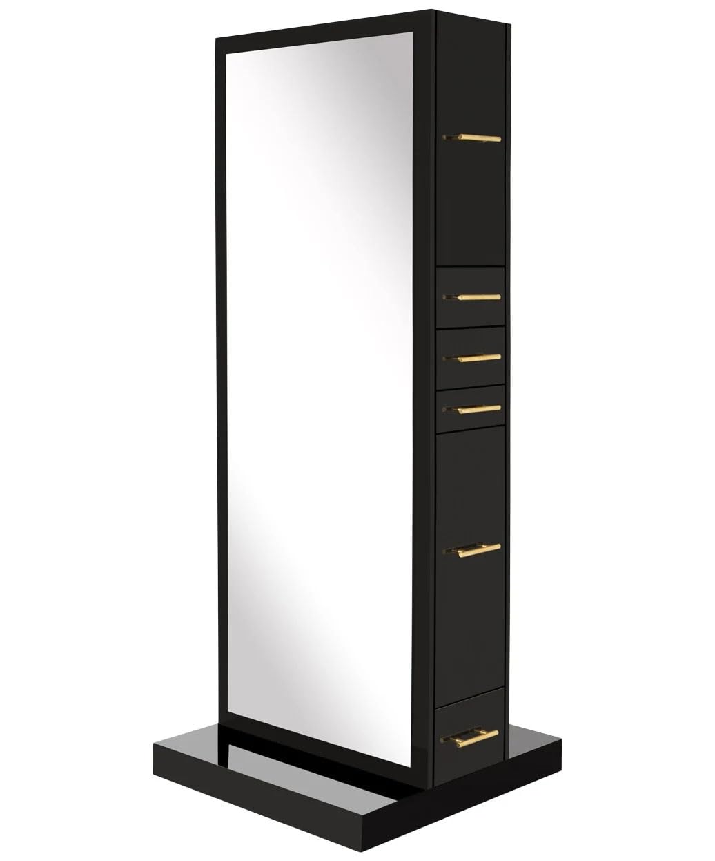 Buy-Rite Modena Double-Sided Styling Station for Professional Salons & Barbershops, Gloss Black, 2 Full-Length Mirrors, Storage Cabinets, Drawers, Slide-Out Tool Drawer, NIN-MD-01