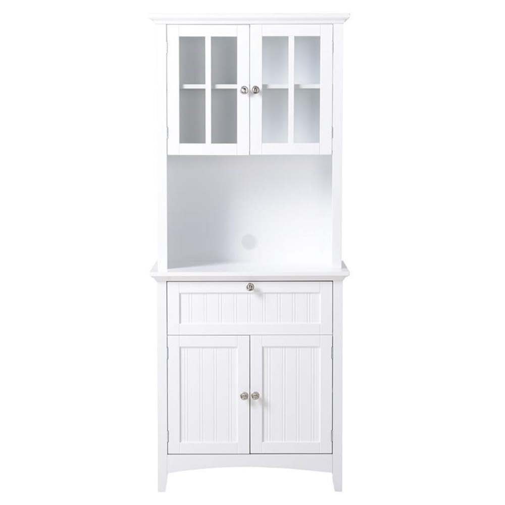 OS Home and Office Furniture 29" Farmhouse Wood Buffet and Hutch in White