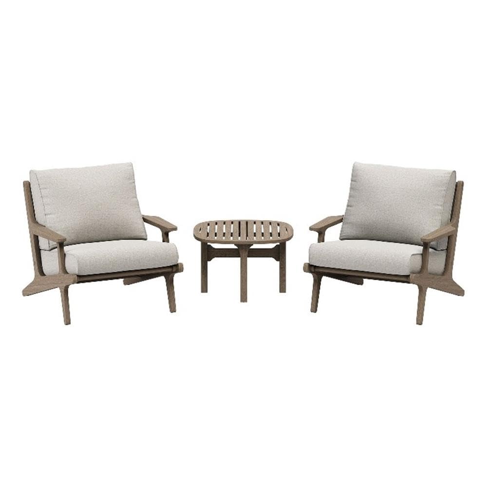 Modway Saratoga 3-Piece Teak Wood Outdoor Furniture Set in Weathered Gray Pebble - 2 Patio Lounge Chairs with Side Table