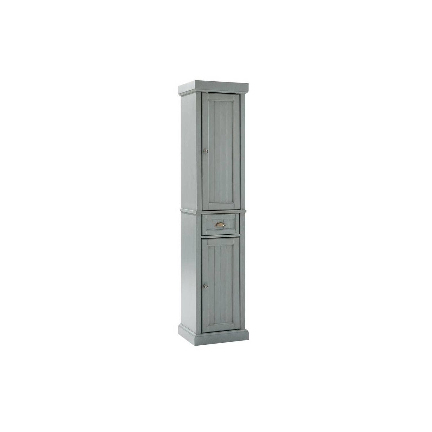 Crosley Furniture Seaside Tall Linen Storage Cabinet and Bathroom Organizer with a Drawer and Shelves, Distressed Gray