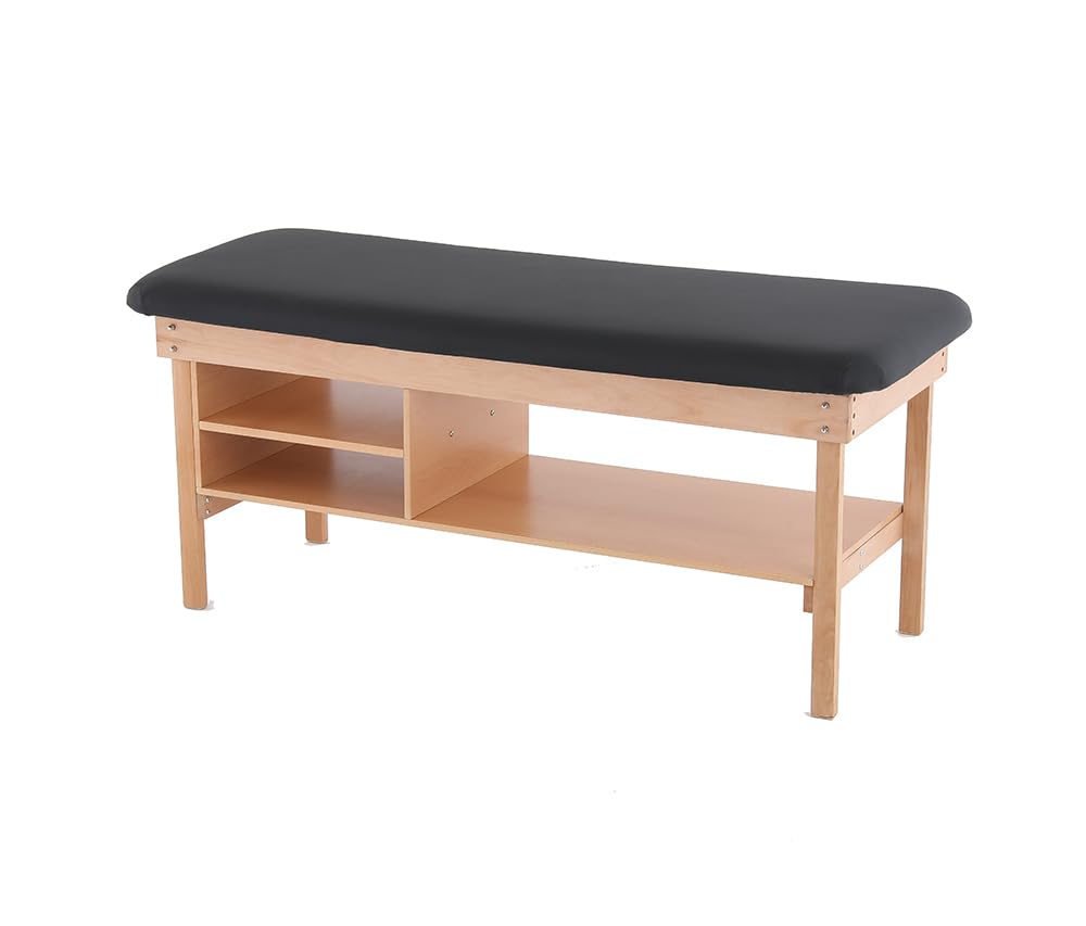 Carenovo Medical Examination Table with Wooden Base, Navy Blue Padded Surface, (Black)