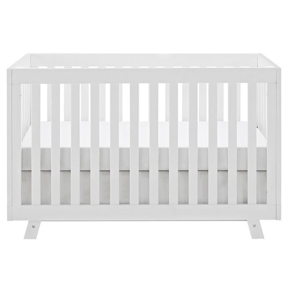 Pemberly Row 3-in-1 Convertible Crib, Pine Wood, Adjustable Base, White Finish, 34" H x 53.7" W x 29.5" D, Mid-Century Modern Design, Toddler Bed and Daybed Option, JPMA Certified Nursery Furniture