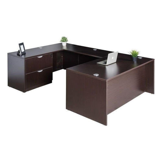 Boss Office Products Holland 71" Executive U-Shape Desk with Lateral File Storage, Mocha