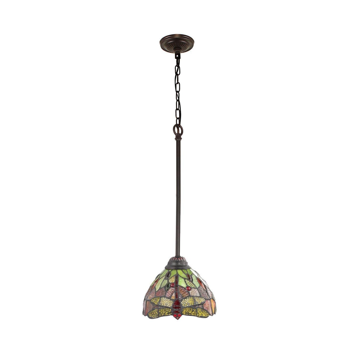 Chloe Lighting Mini Pendant - Dark Bronze, 1 Light, Tiffany-Style, Multicolor Glass, 8in Wide, Model CH3T471RD08-DP1