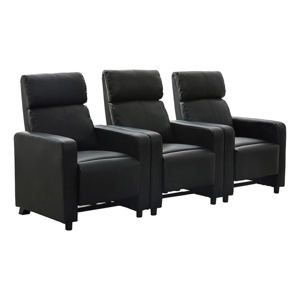 Coaster Home Furnishings - Toohey - Wood and Metal - 3-Piece Upholstered Tufted Theater Recliner with Pocket Coil Seating and Slim Track Arms - Living Room - Black - 600181-S3B