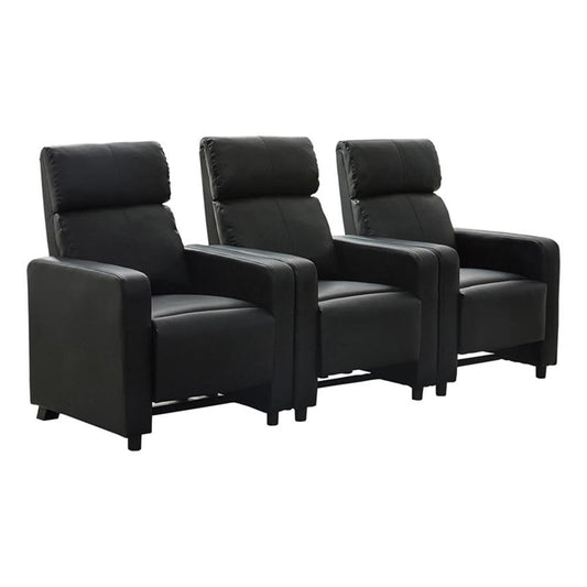 Coaster Home Furnishings - Toohey - Wood and Metal - 3-Piece Upholstered Tufted Theater Recliner with Pocket Coil Seating and Slim Track Arms - Living Room - Black - 600181-S3B