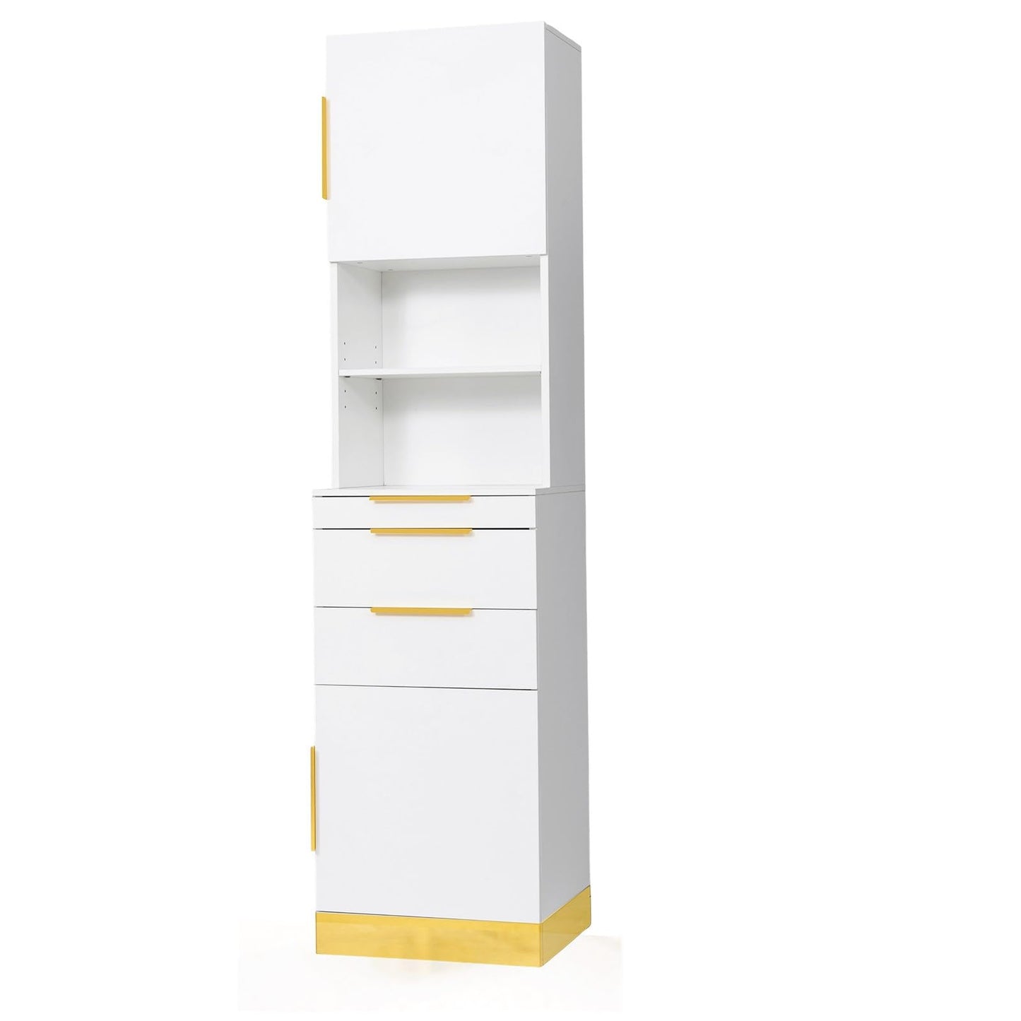 OmySalon Salon Stations for Hair Stylist, Barber Station with Storage Cabinet & Drawers & Hair Dryer Holders, Modern Beauty Salon Spa Equipment for Barbershop, White Gold