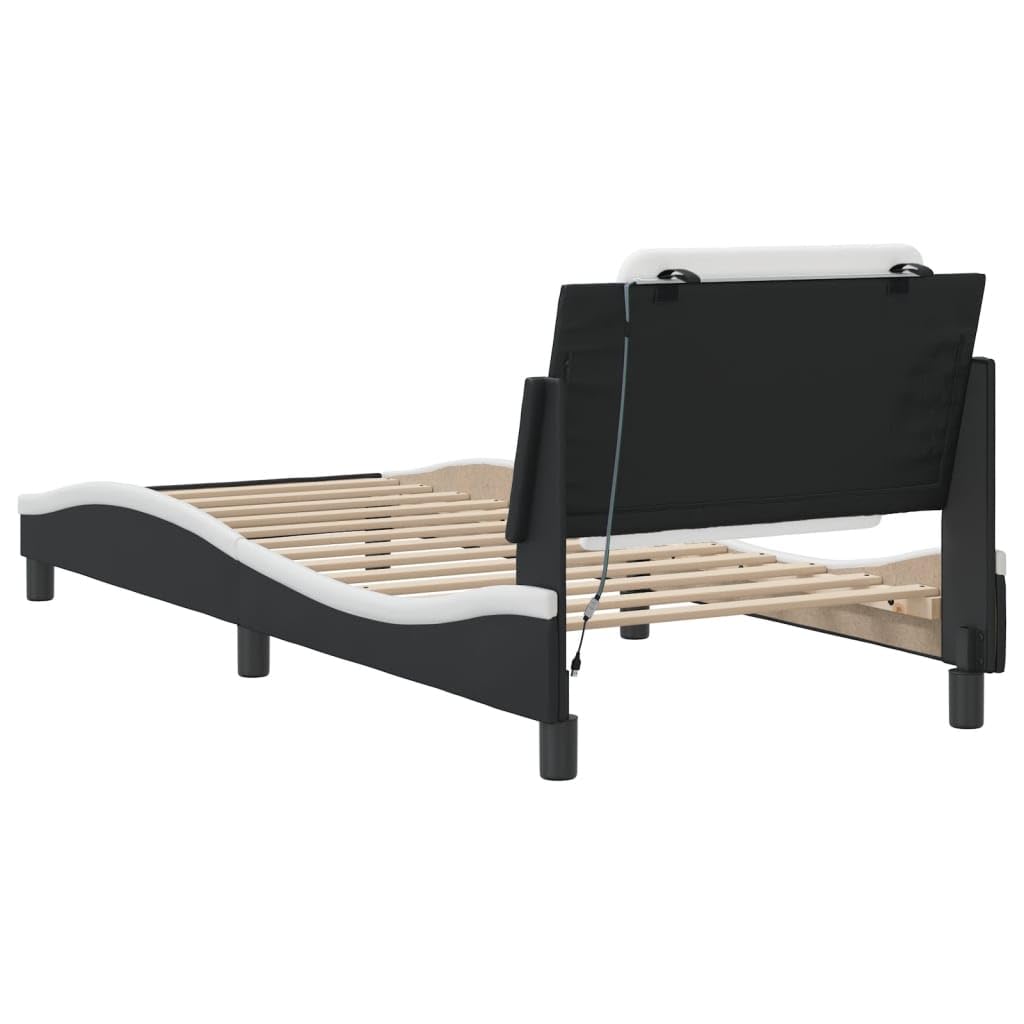 FUDUGEHMIOFWFJJ Adjustable Bed,Queen Size Bed,Bases de Camas Queen,Bed Frame with LED Without Mattress Black and White 39.4"x74.8"Suitable for Bedroom, Office, Balcony
