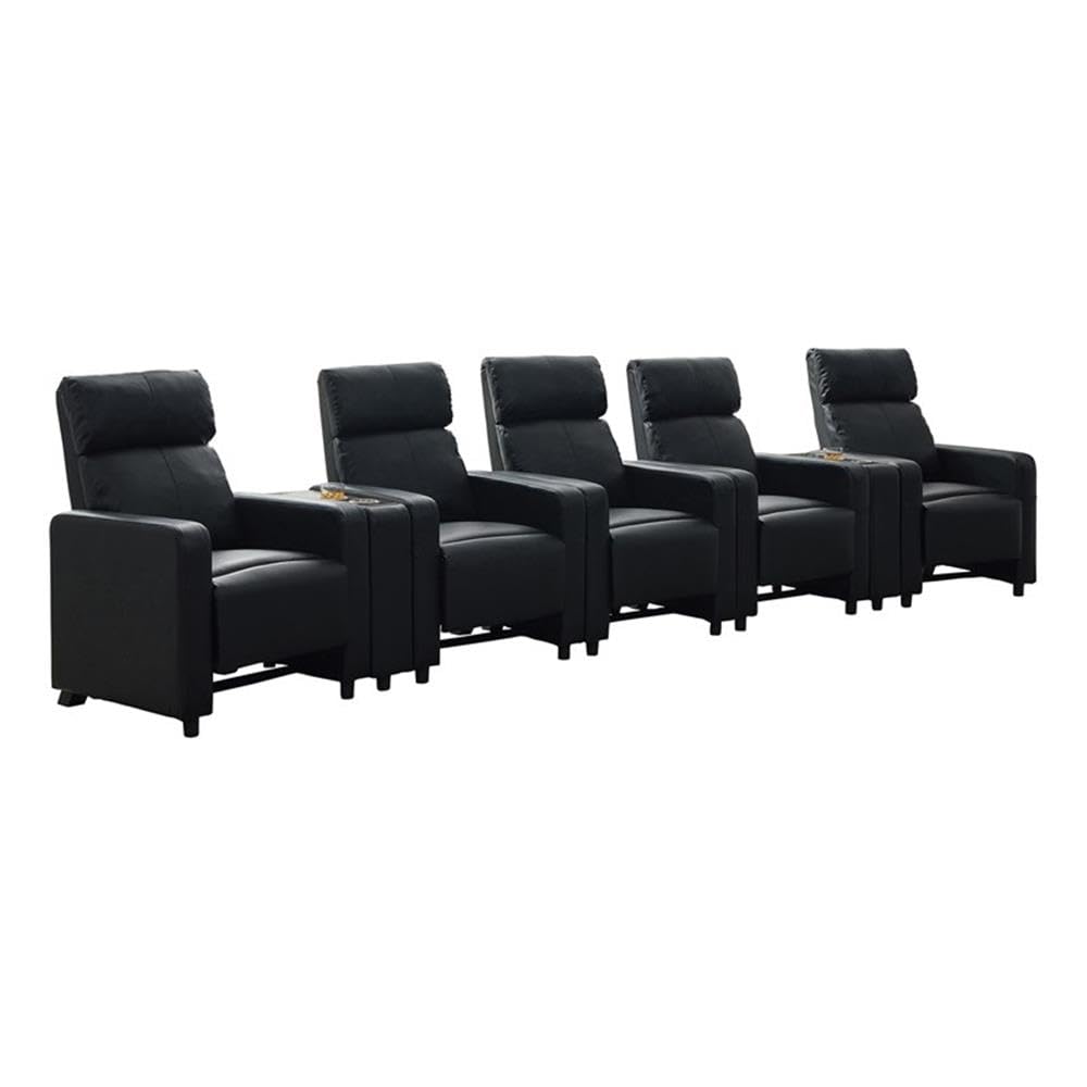Coaster Home Furnishings - Toohey - Wood and Metal - 7-Piece Upholstered Theater Recliner with Tufted Backs, Pocket Coil Seating and Slim Track Arms - Living Room - Black - 600181-S5B