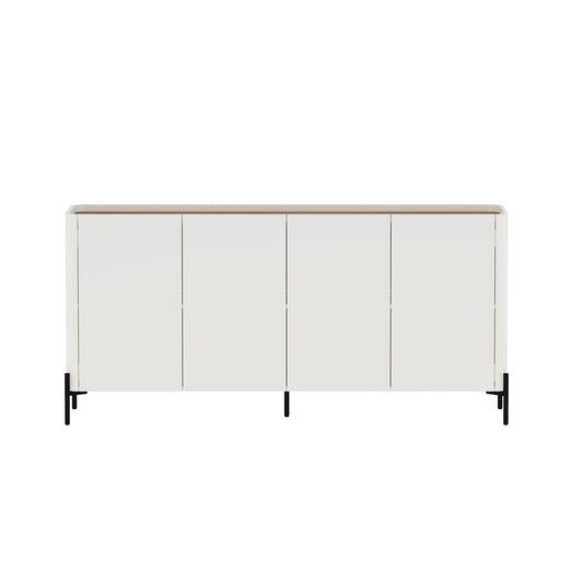 Manhattan Comfort Abbey 67" Sideboard Cabinet, Modern Console Table with Storage, Adjustable Shelves, Kitchen Buffet, Soft Close Doors, Handle-Free Design, Elevated Metal Legs, Maple and Off White