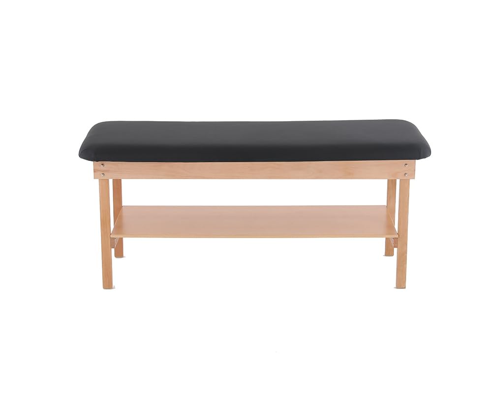 Carenovo Medical Examination Table, Wooden Frame with Navy Cushion, Treatment Bench for Clinic (Black)