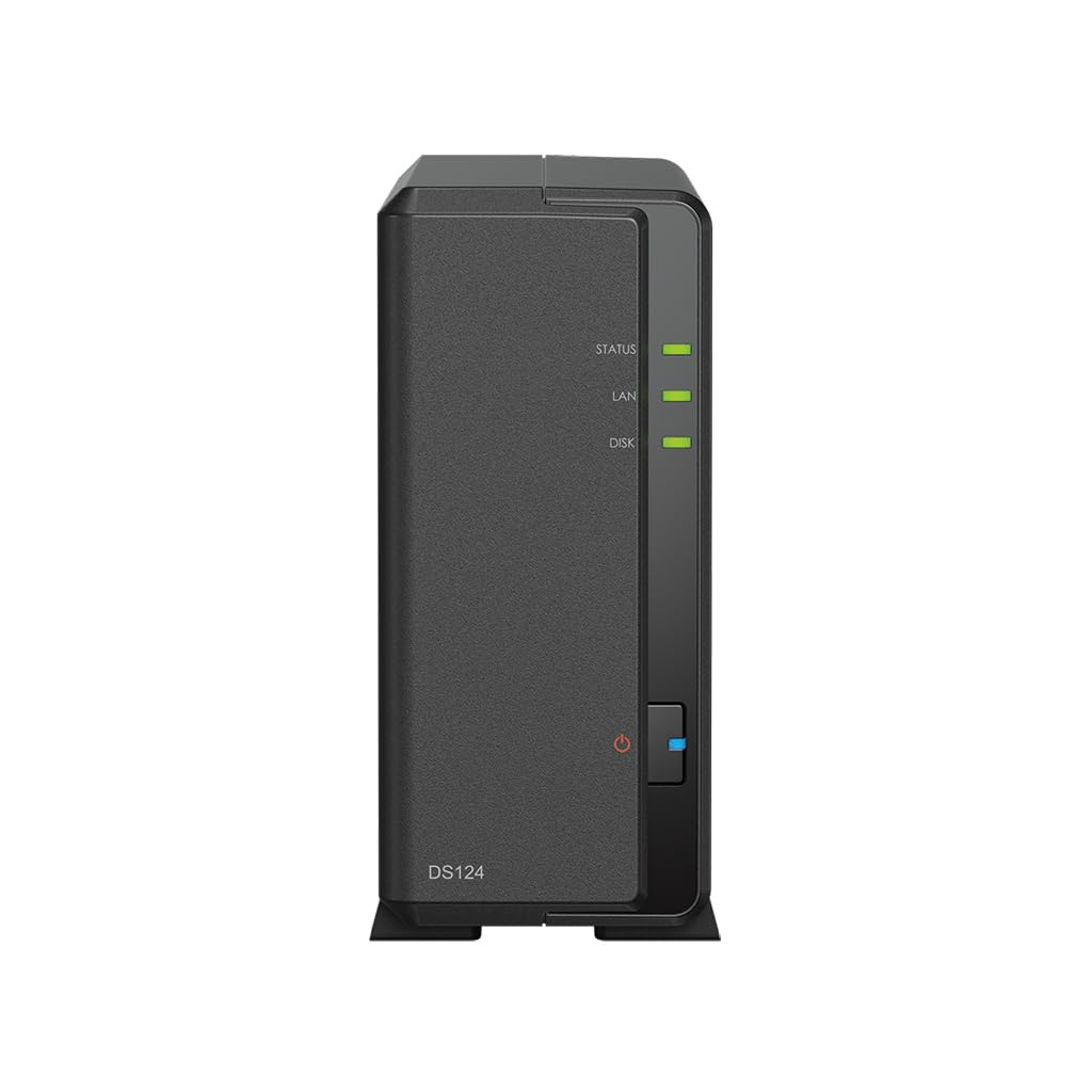 Synology DiskStation DS124 NAS Server with RTD1619B 4-Core 1.7GHz CPU, 1GB Memory, 10TB HDD Storage, 1 x 1GbE LAN Port, DSM Operating System
