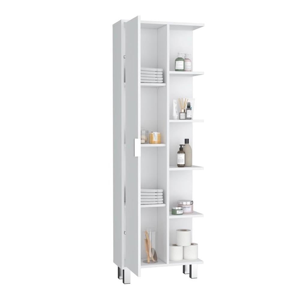 Tuhome Crovie Tall Linen Cabinet for Bathroom Storage, 62.9-Inch White Linen Tower with Door and 9 Shelves, Slim Vertical Linen Closet Organizer for Towels and Toiletries