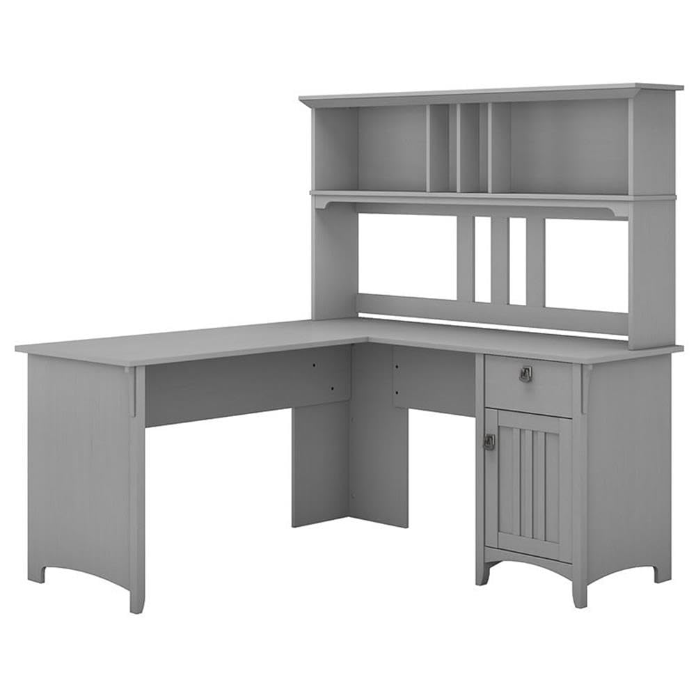 Bush Home Salinas L Shaped Desk with Hutch in Cape Cod Gray | Corner Table with Drawers and Storage for Home Office