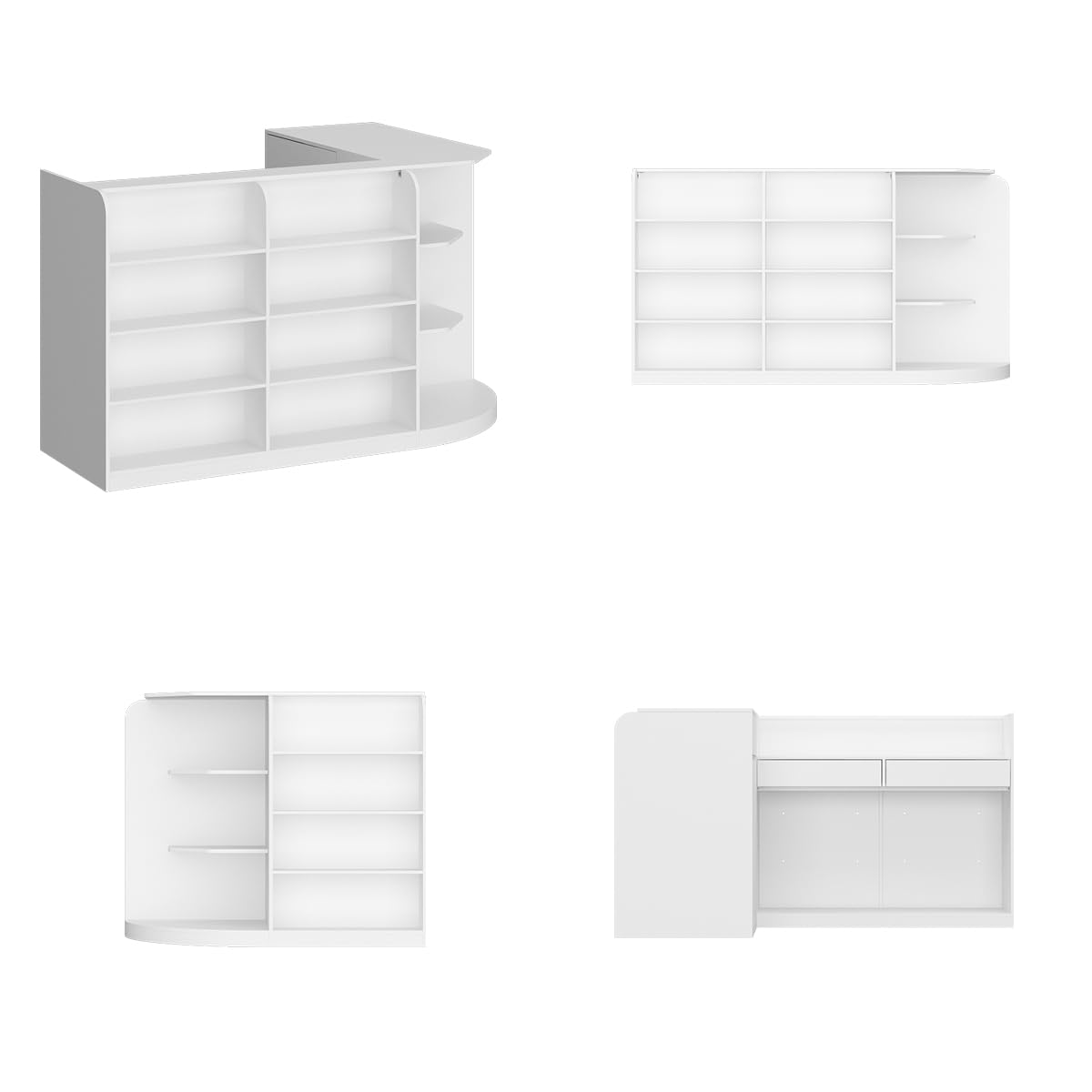 AIEGLE Reception Desk with Counter, 70.9" W Modern Retail Checkout Counter w/Drawers & Open Shelves, L-Shaped White Front Desk Reception Table with Storage Cabinet for Salon, Lobby, Office