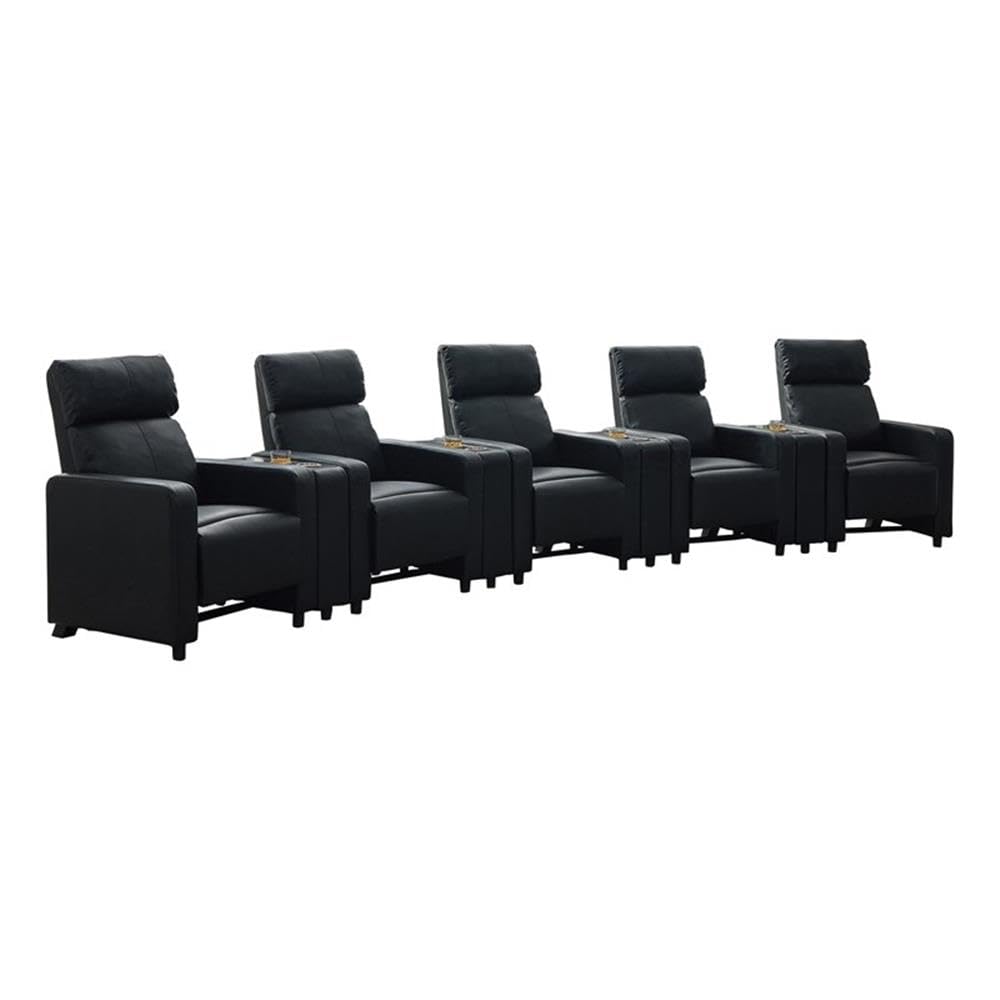 Coaster Home Furnishings - Toohey - Wood and Metal - 9-Piece Upholstered Theater Recliner with Tufted Backs, Pocket Coil Seating and Slim Track Arms - Living Room - Black - 600181-S5A