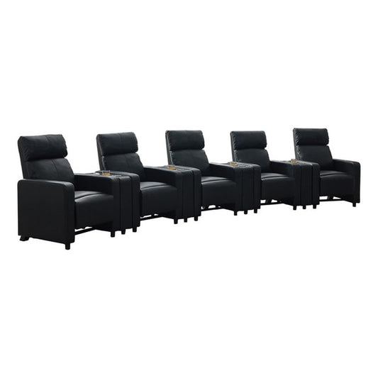 Coaster Home Furnishings - Toohey - Wood and Metal - 9-Piece Upholstered Theater Recliner with Tufted Backs, Pocket Coil Seating and Slim Track Arms - Living Room - Black - 600181-S5A