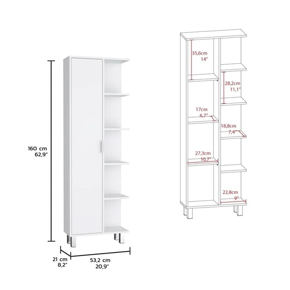 Tuhome Crovie Tall Linen Cabinet for Bathroom Storage, 62.9-Inch White Linen Tower with Door and 9 Shelves, Slim Vertical Linen Closet Organizer for Towels and Toiletries