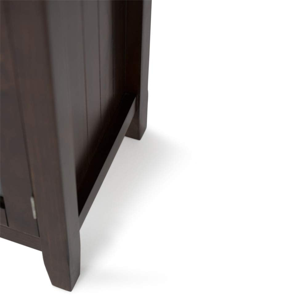 SIMPLIHOME Acadian Storage Cabinet - 62 inch Wide Solid Wood 3-Shelf Sideboard in Brunette Brown, Transitional Buffet for Living Room, Entryway, or Dining Room with Adjustable Shelves and Glass Doors