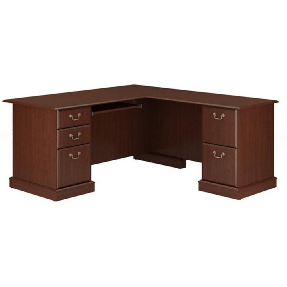 Bush Furniture Saratoga L Shaped Computer Desk with Drawers and Storage in Harvest Cherry | Large Corner Office Table for Workspace