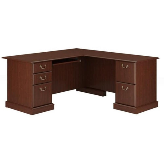 Bush Furniture Saratoga L Shaped Computer Desk with Drawers and Storage in Harvest Cherry | Large Corner Office Table for Workspace