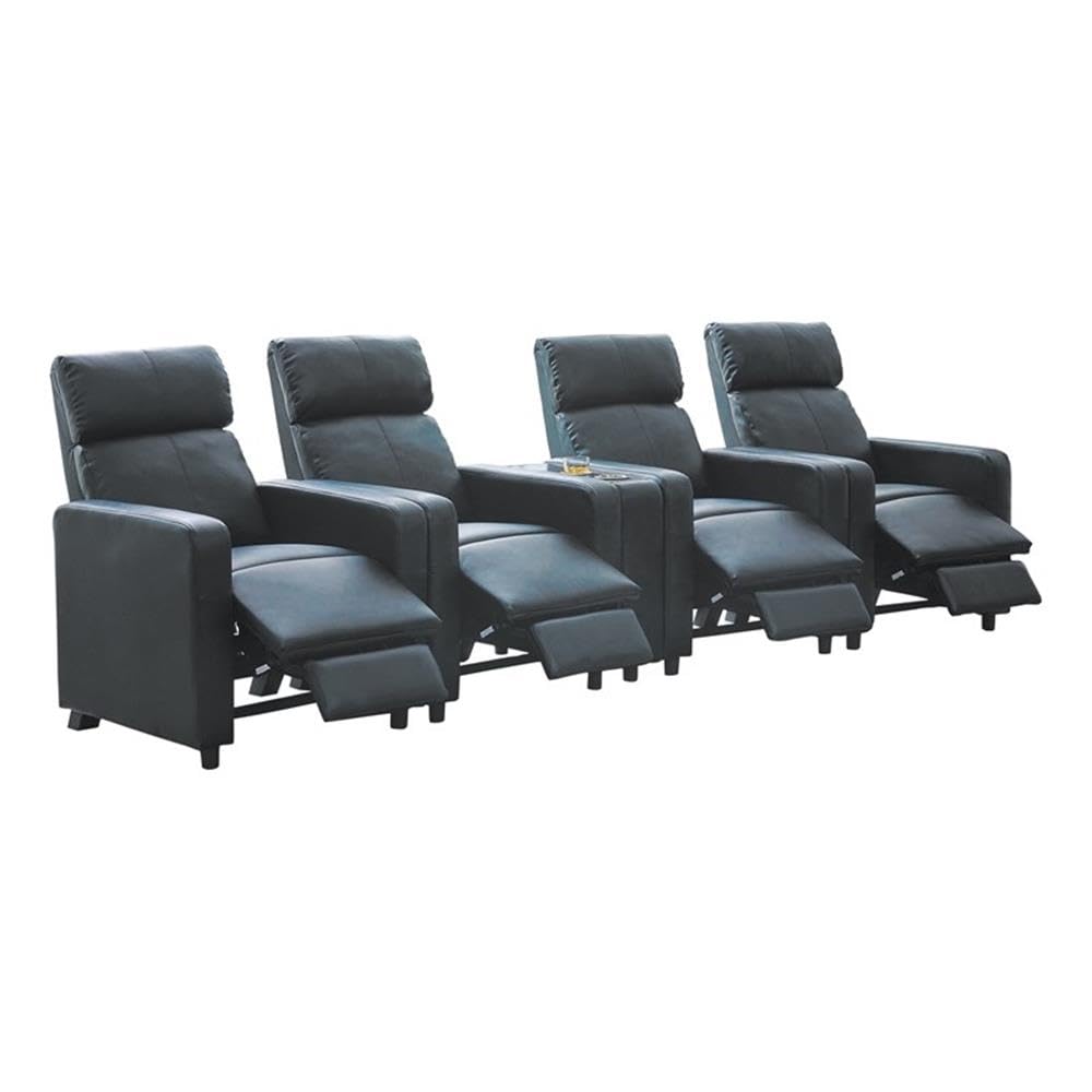 Coaster Home Furnishings - Toohey - Wood and Metal - 5-Piece Upholstered Tufted Theater Recliner with Pocket Coil Seating and Slim Track Arms - Living Room - Black - 600181-S4B