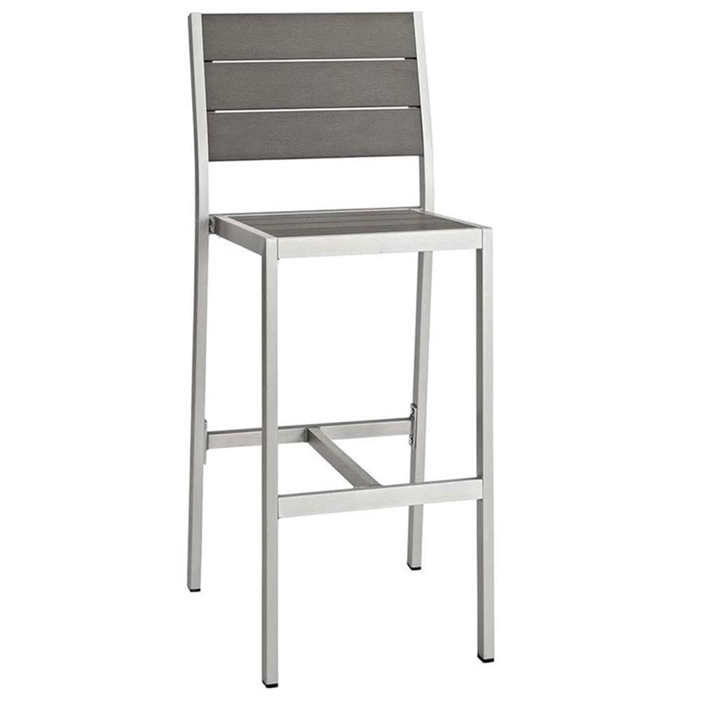 Modway Shore Outdoor Patio Aluminum Set of 2 Armless Bar Stool in Silver Gray