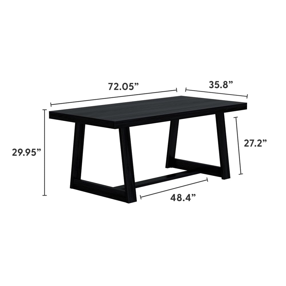 Plank+Beam 72 Inch Farmhouse Dining Table, Solid Wood Rustic Kitchen Table, Large Wooden Rectangular Dinner Table for Dining Room, Home Office, Living Room Furniture, Easy Assembly, Black Wirebrush