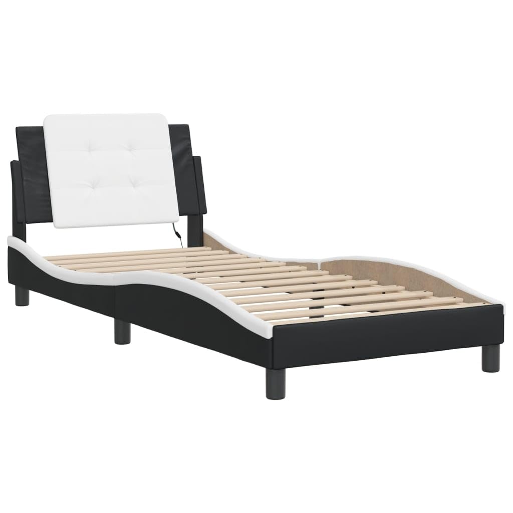 FUDUGEHMIOFWFJJ Adjustable Bed,Queen Size Bed,Bases de Camas Queen,Bed Frame with LED Without Mattress Black and White 39.4"x74.8"Suitable for Bedroom, Office, Balcony