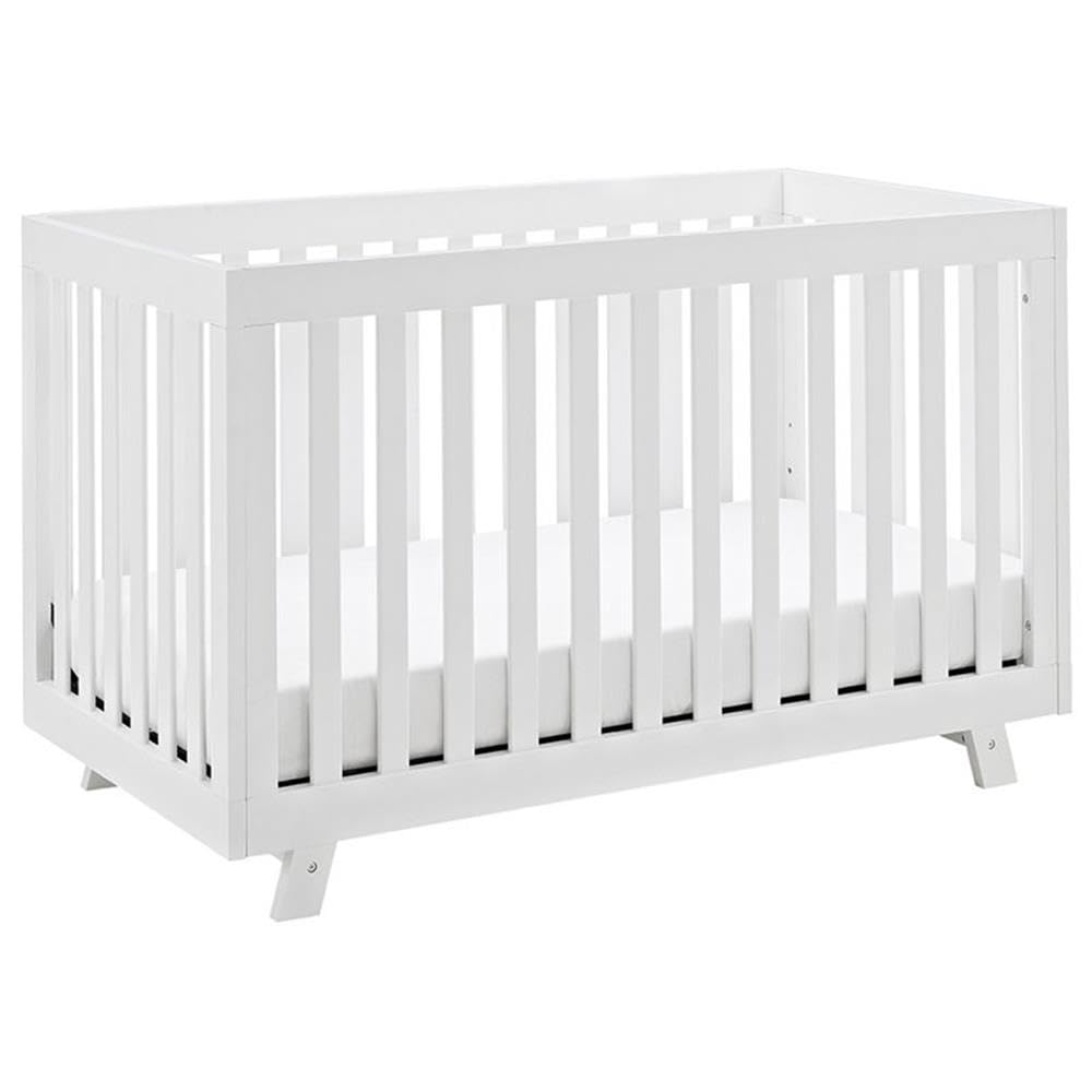 Pemberly Row 3-in-1 Convertible Crib, Pine Wood, Adjustable Base, White Finish, 34" H x 53.7" W x 29.5" D, Mid-Century Modern Design, Toddler Bed and Daybed Option, JPMA Certified Nursery Furniture