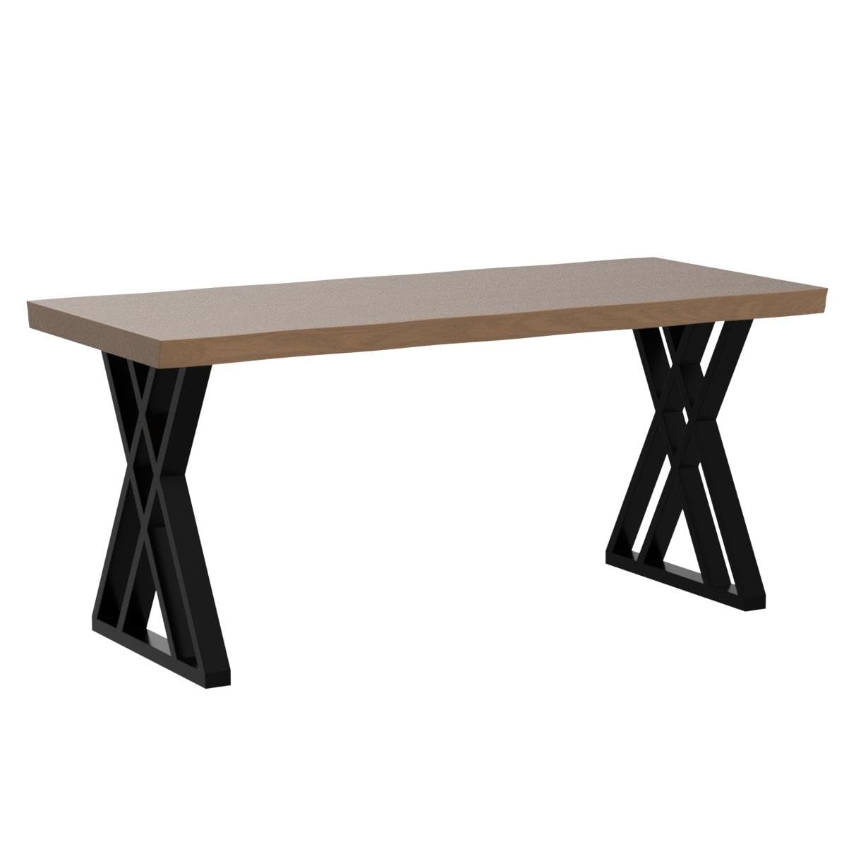 QZYJKJ Solid Wood Computer Desk Study Office Desk 55" Writing Desk, Modern Simple Style PC Table, Black Metal Frame, Solid Wood Planks 55" D x 27" W x 29" H for Home Office Bedroom,Rustic Brown